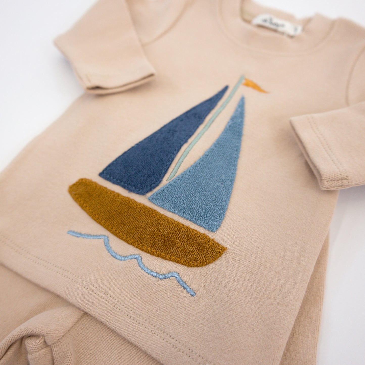 Denim Sailboat Terry Applique 2pc Set