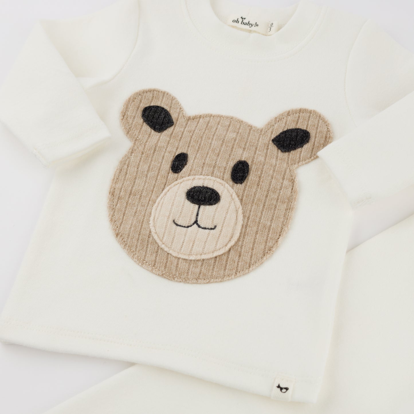 Teddy Bear Face Applique L/S 2pc Set