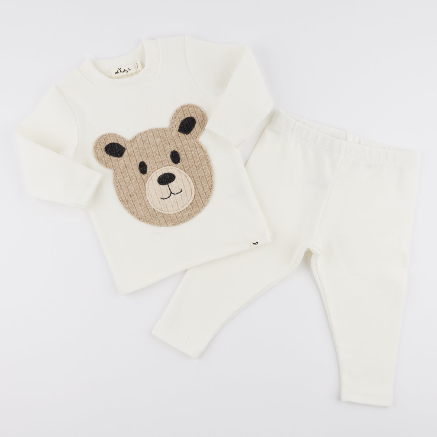 Teddy Bear Face Applique L/S 2pc Set
