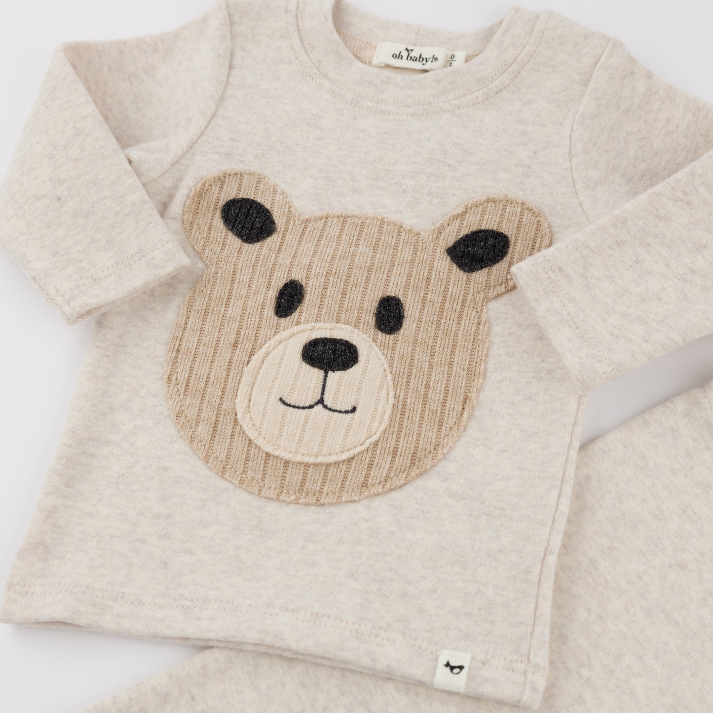 Teddy Bear Face Applique L/S 2pc Set