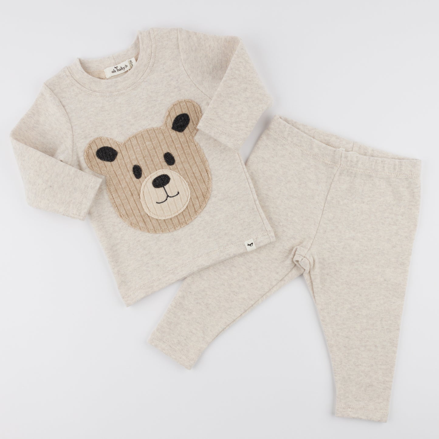 Teddy Bear Face Applique L/S 2pc Set