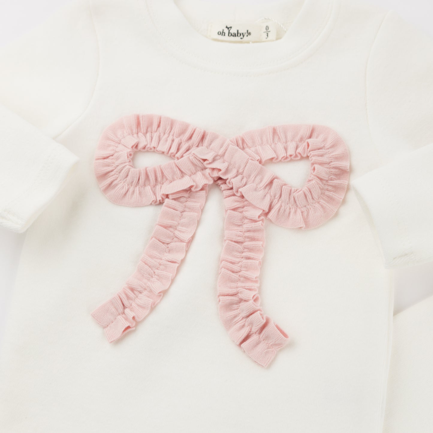 Ruffle Knit Baby Pink Bow Appl L/S 2pc Set