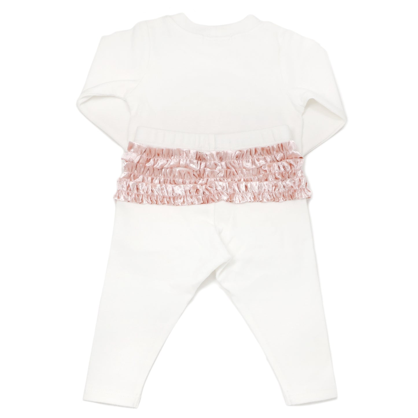 Velvet Ruffle Bow Pink LS Ruffle Bottom 2pc Set