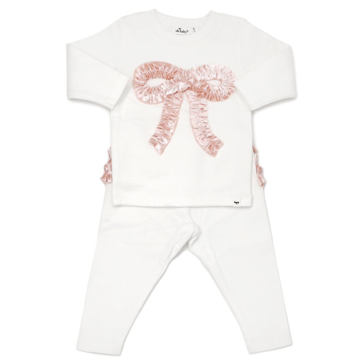 Velvet Ruffle Bow Pink LS Ruffle Bottom 2pc Set