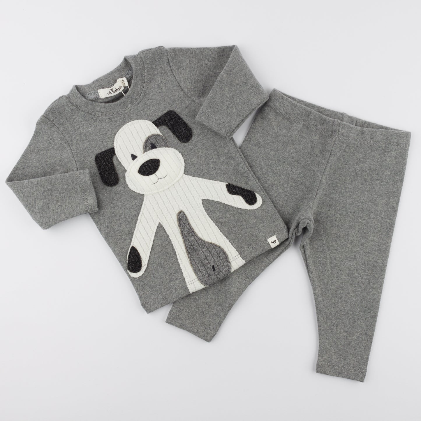 Large Cream Puppy Applique L/S 2pc Set