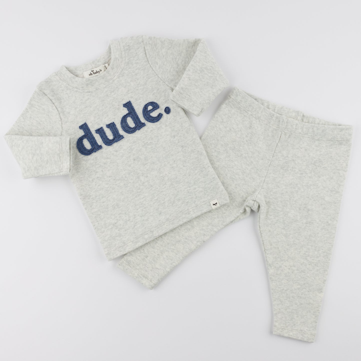 Denim "dude" Ribbed Applique L/S 2pc Set