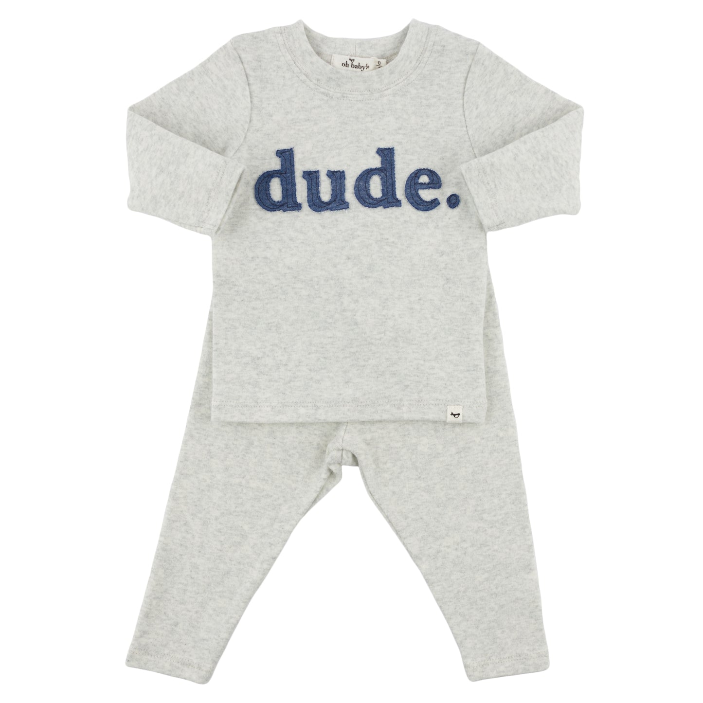 Denim "dude" Ribbed Applique L/S 2pc Set