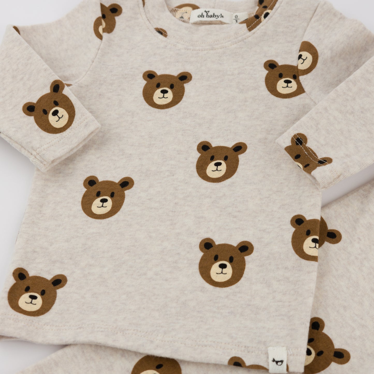 Teddy Bear Face Print L/S 2pc Set
