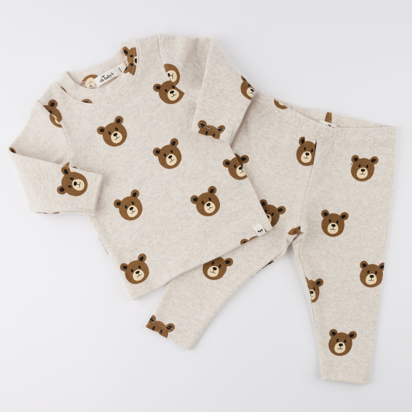 Teddy Bear Face Print L/S 2pc Set