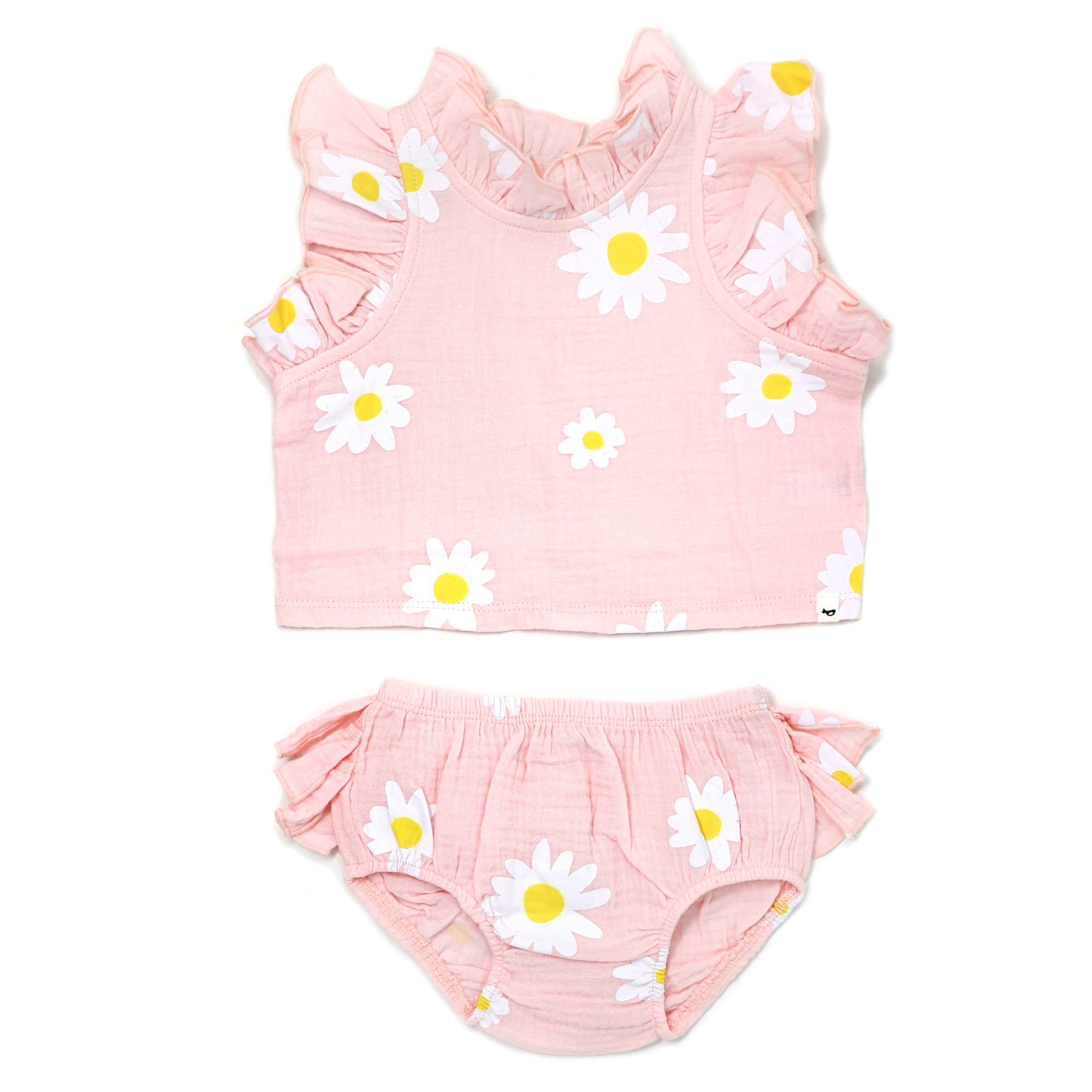 White Daisy Cotton Slub Lola Top & Tushie Set