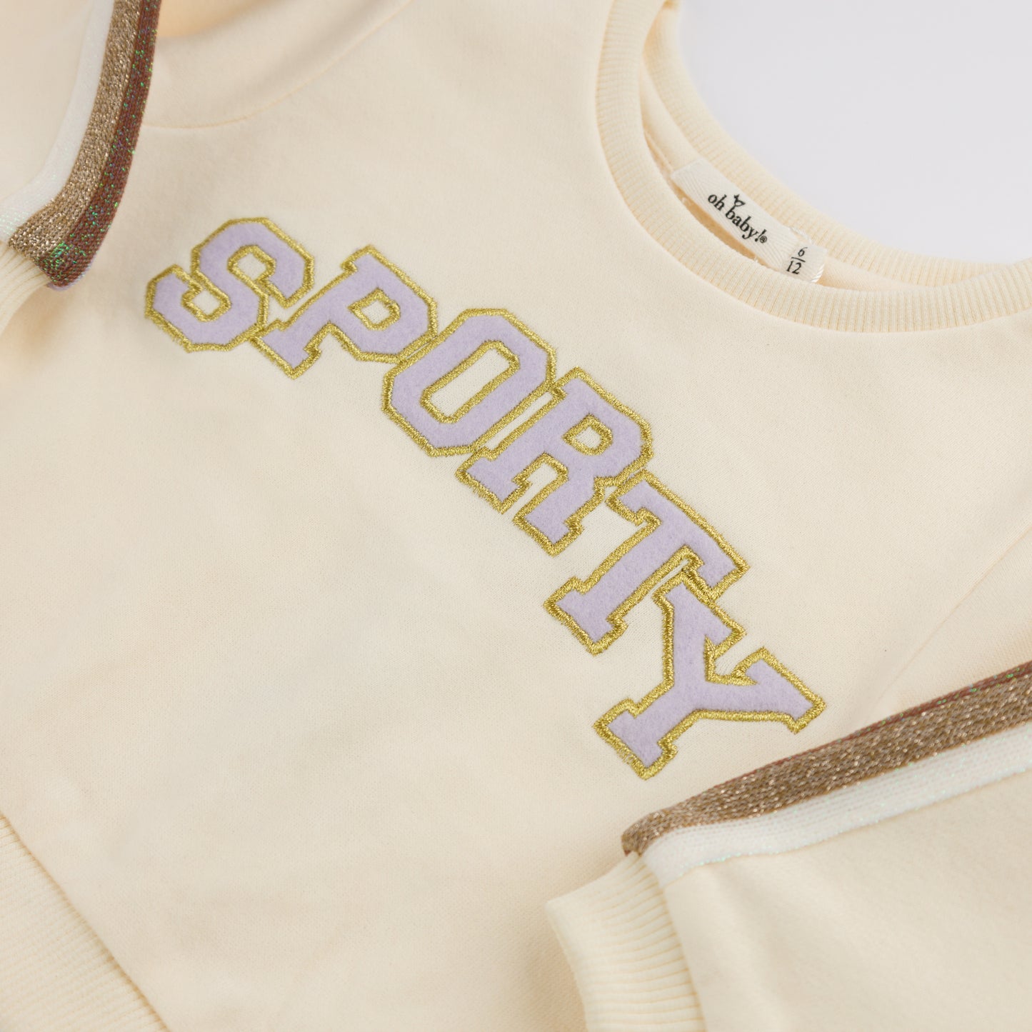 "SPORTY" Appl Striped Sleeve Boxy w/Striped Jogger