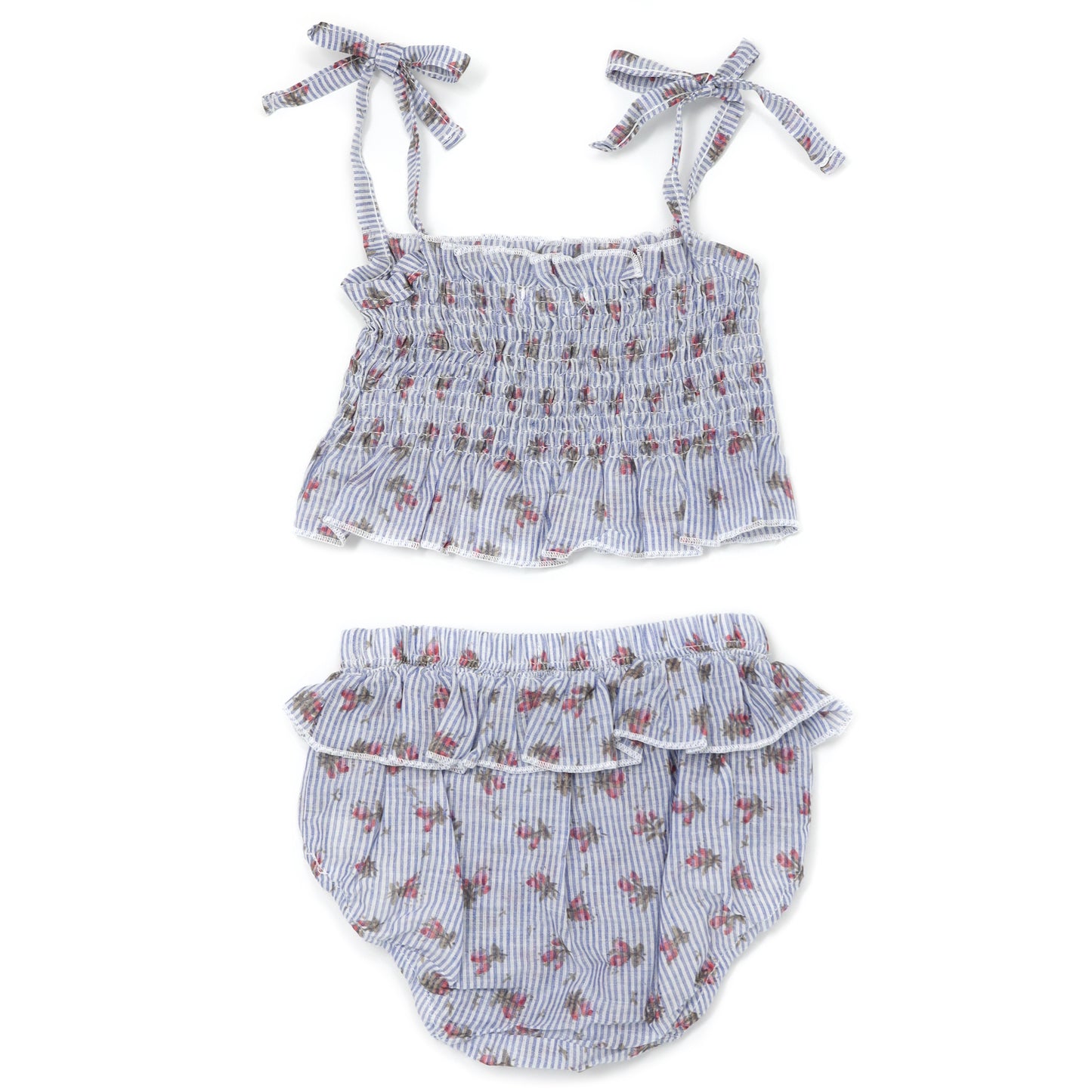 Stripe with Roses Woven Sunsuit Set