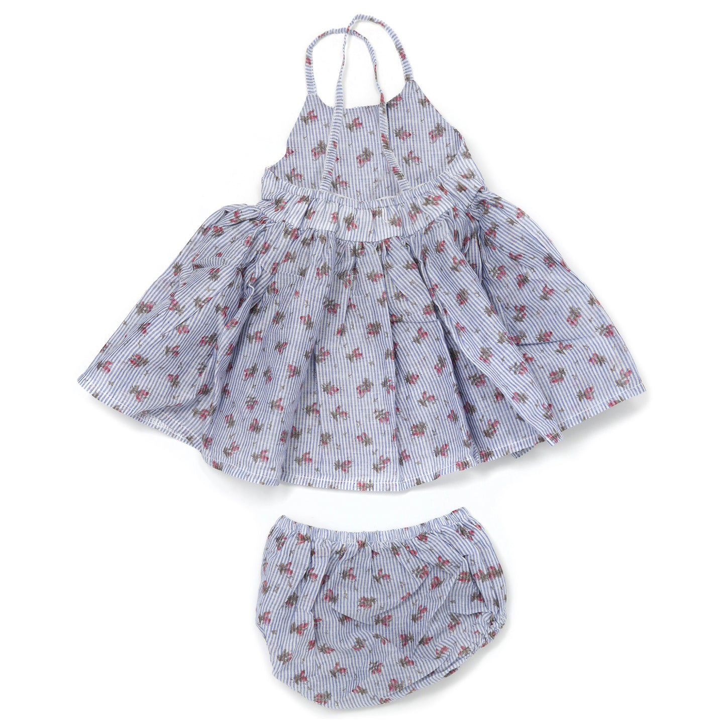 Stripe with Roses Woven Party Dress (Panty to 2-3)
