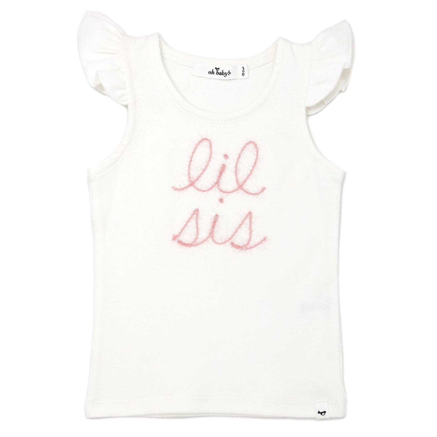 "lil sis" Pink Embroidered Cotton Baby Rib FS Tank