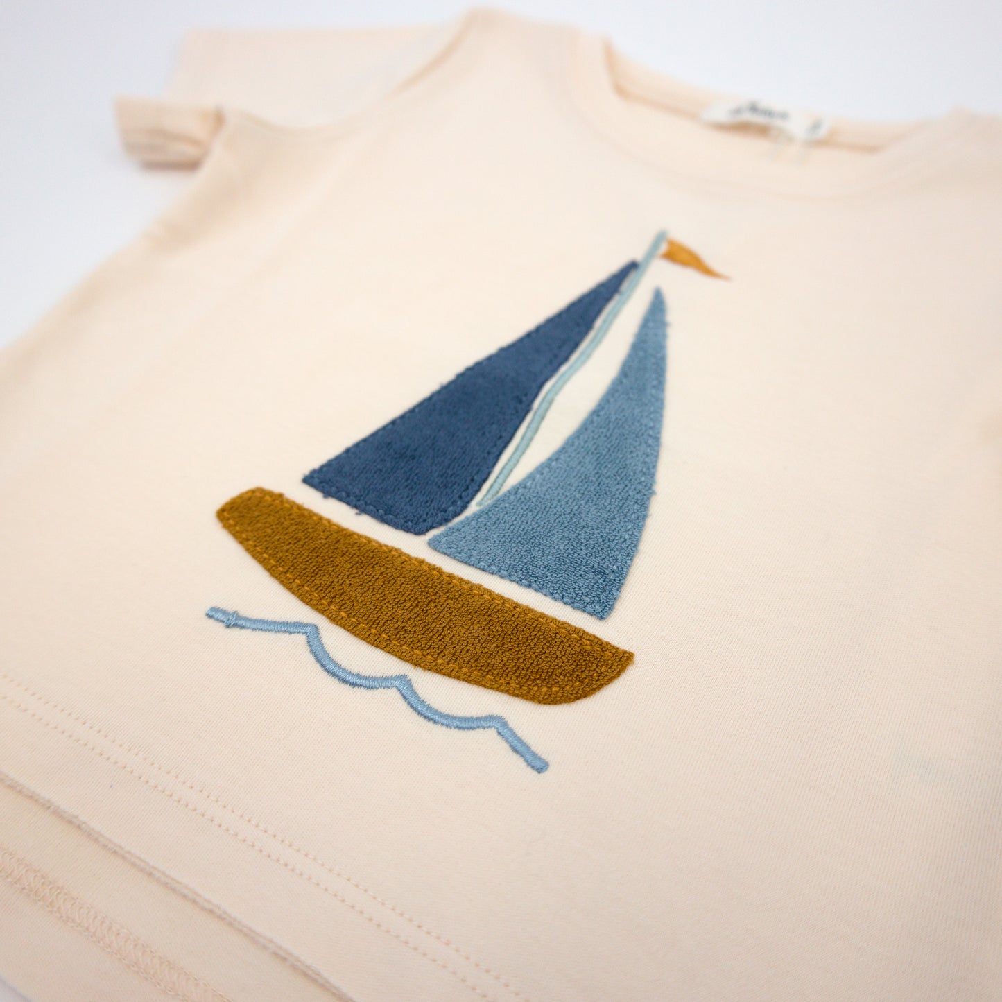 Denim Sailboat Terry Applique Raw Edge Tee