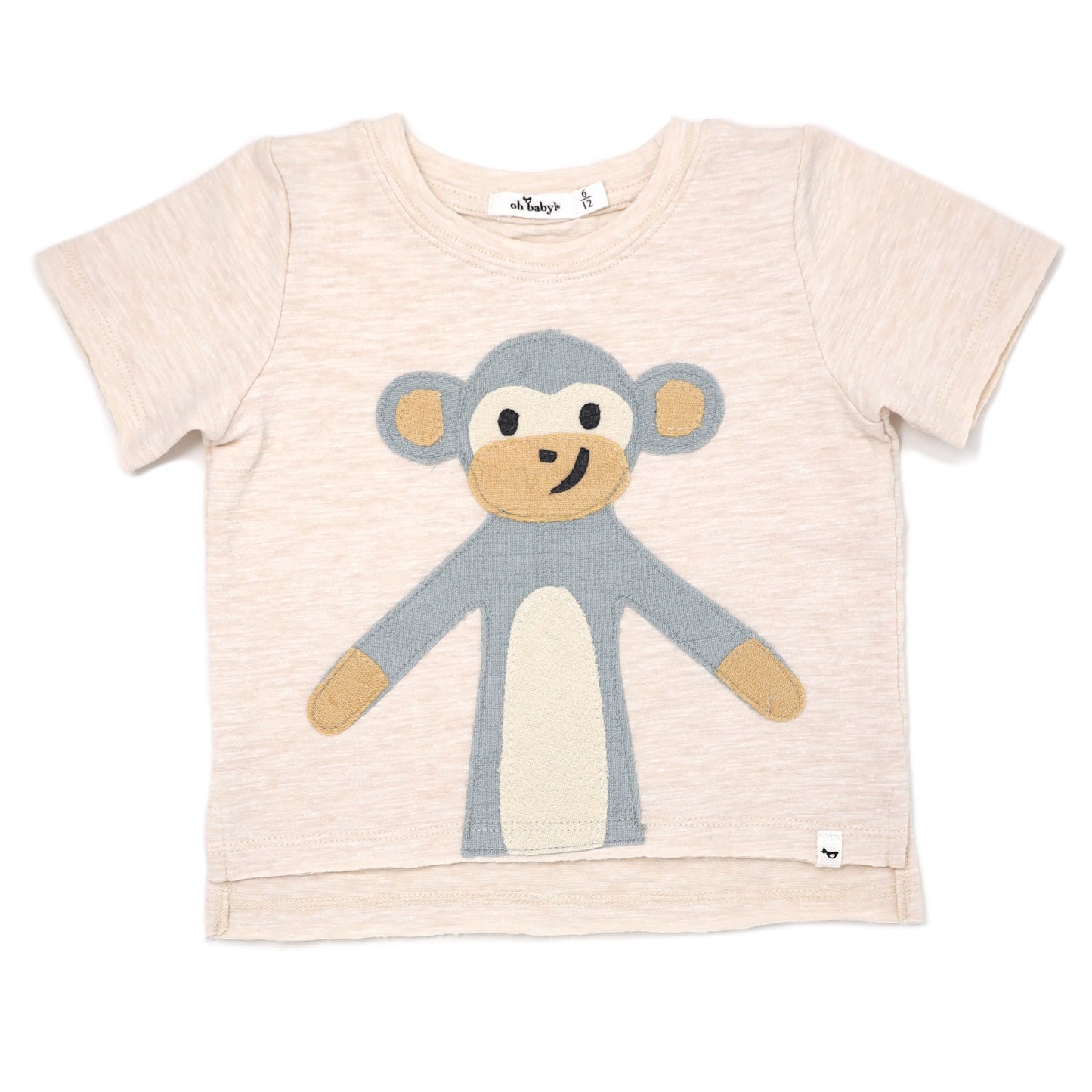 Monkey Applique Cotton Slub Raw Edge Tee