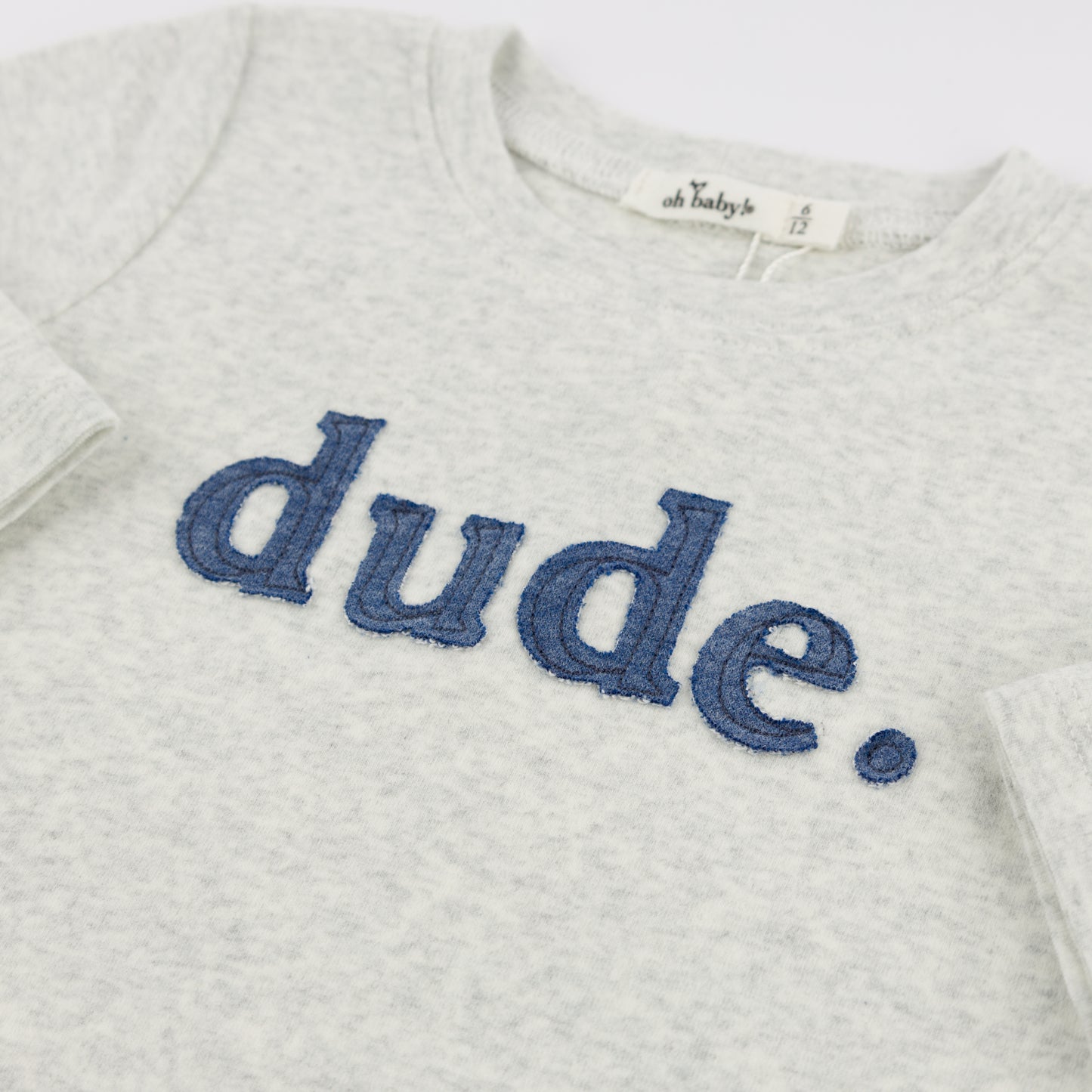 Denim "dude" Applique Raw Edge Baby Rib L/S Tee