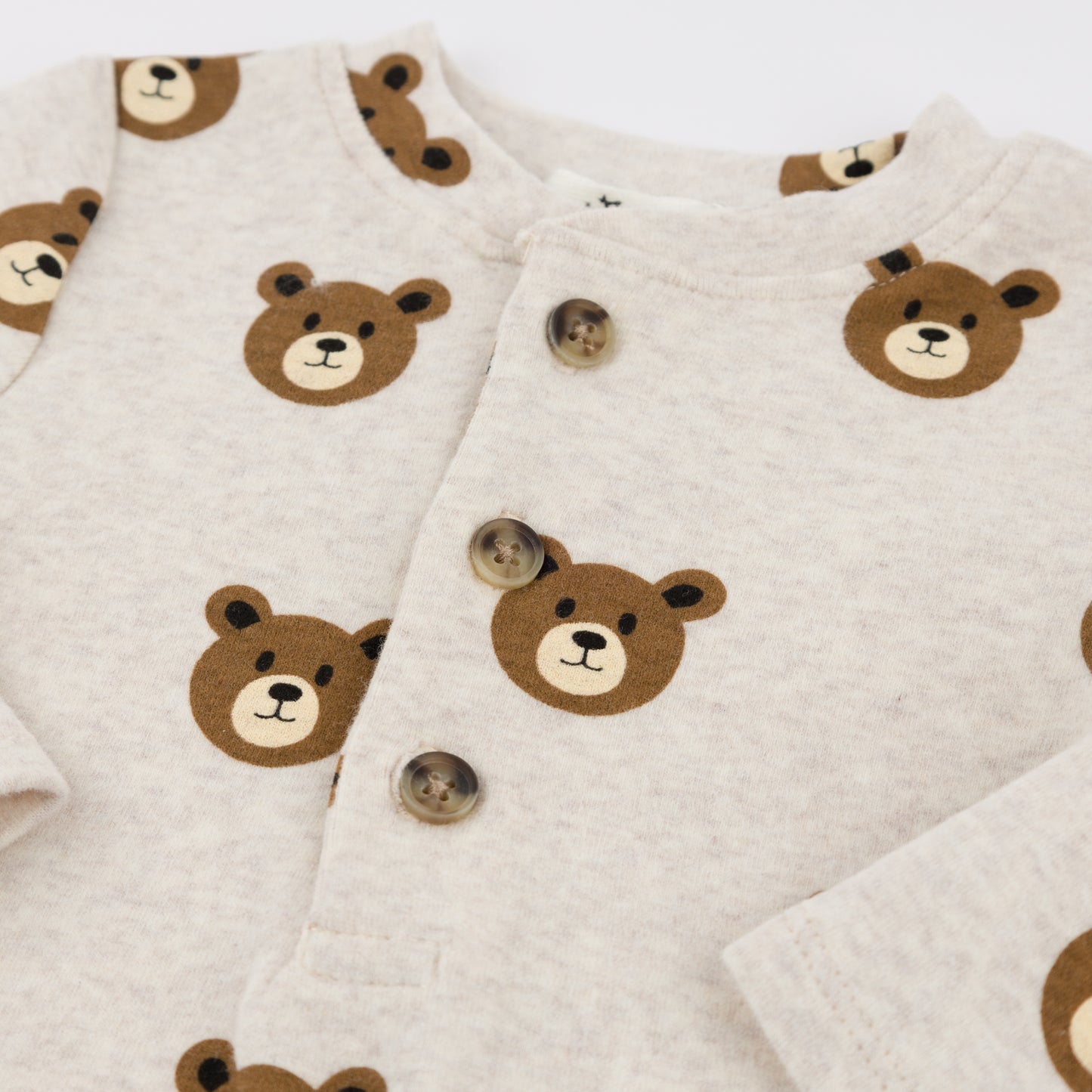 Teddy Bear Face Print Elbow Patch Henley
