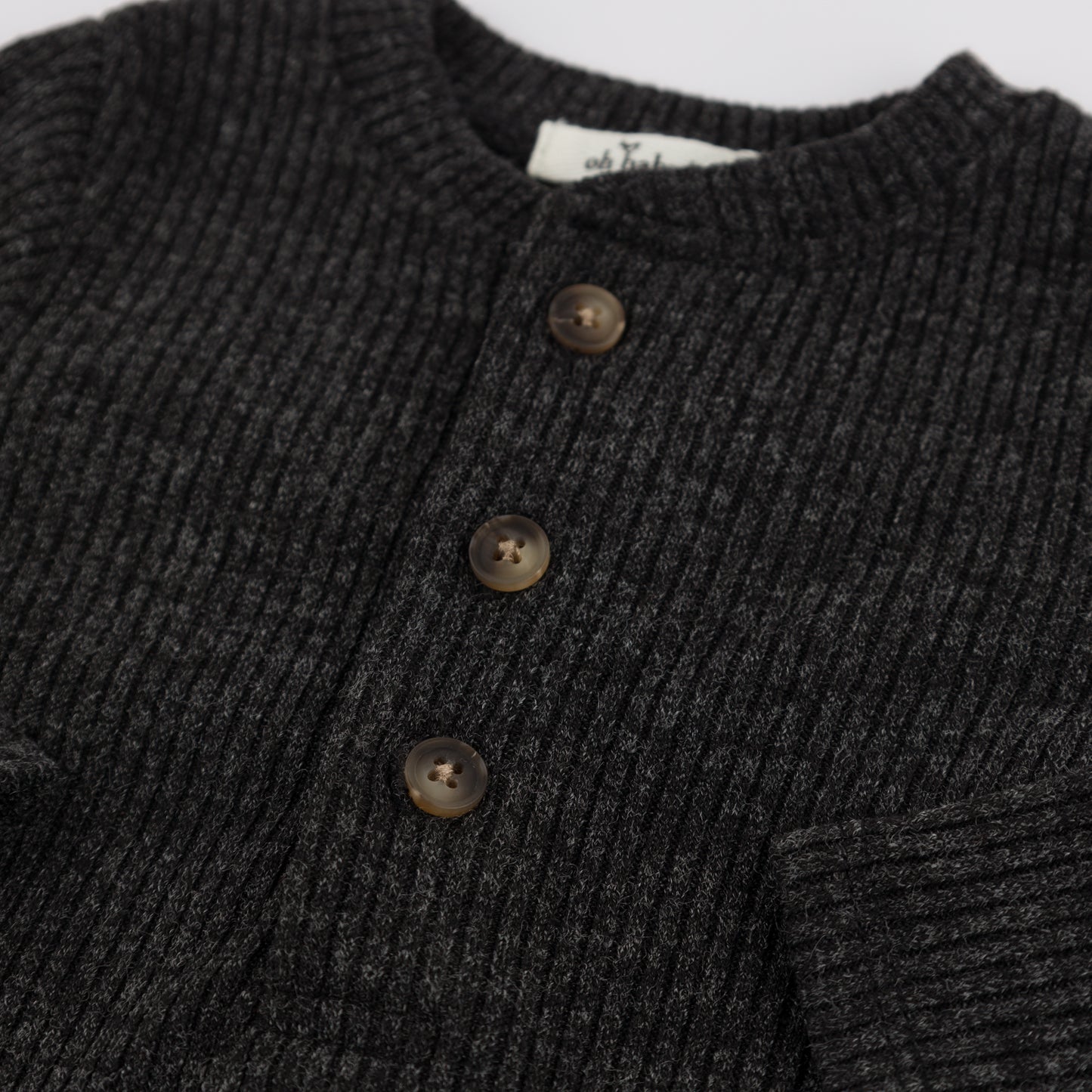 Wide Rib Fuzzy Sweater Knit Elbow Patch Henley