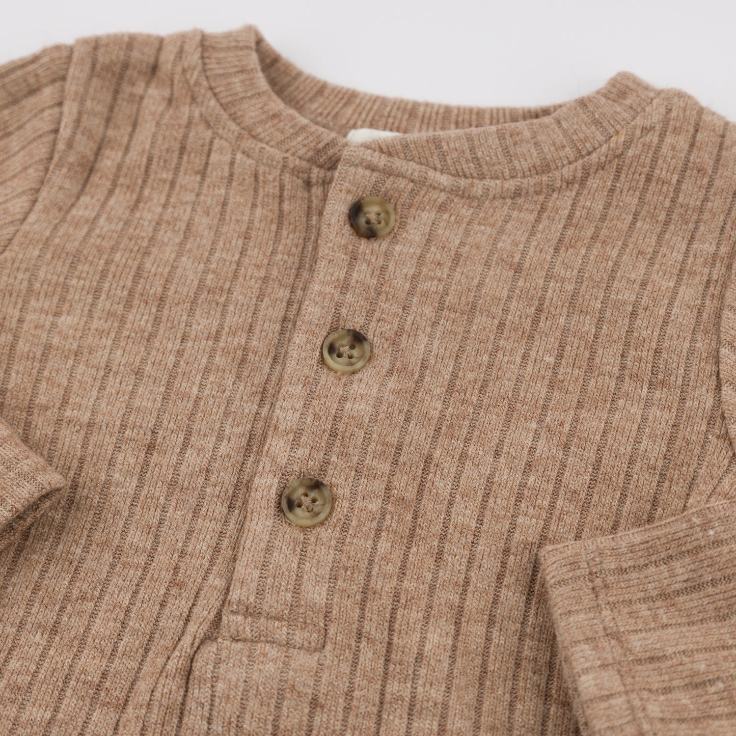 Wide Rib Fuzzy Sweater Knit Elbow Patch Henley