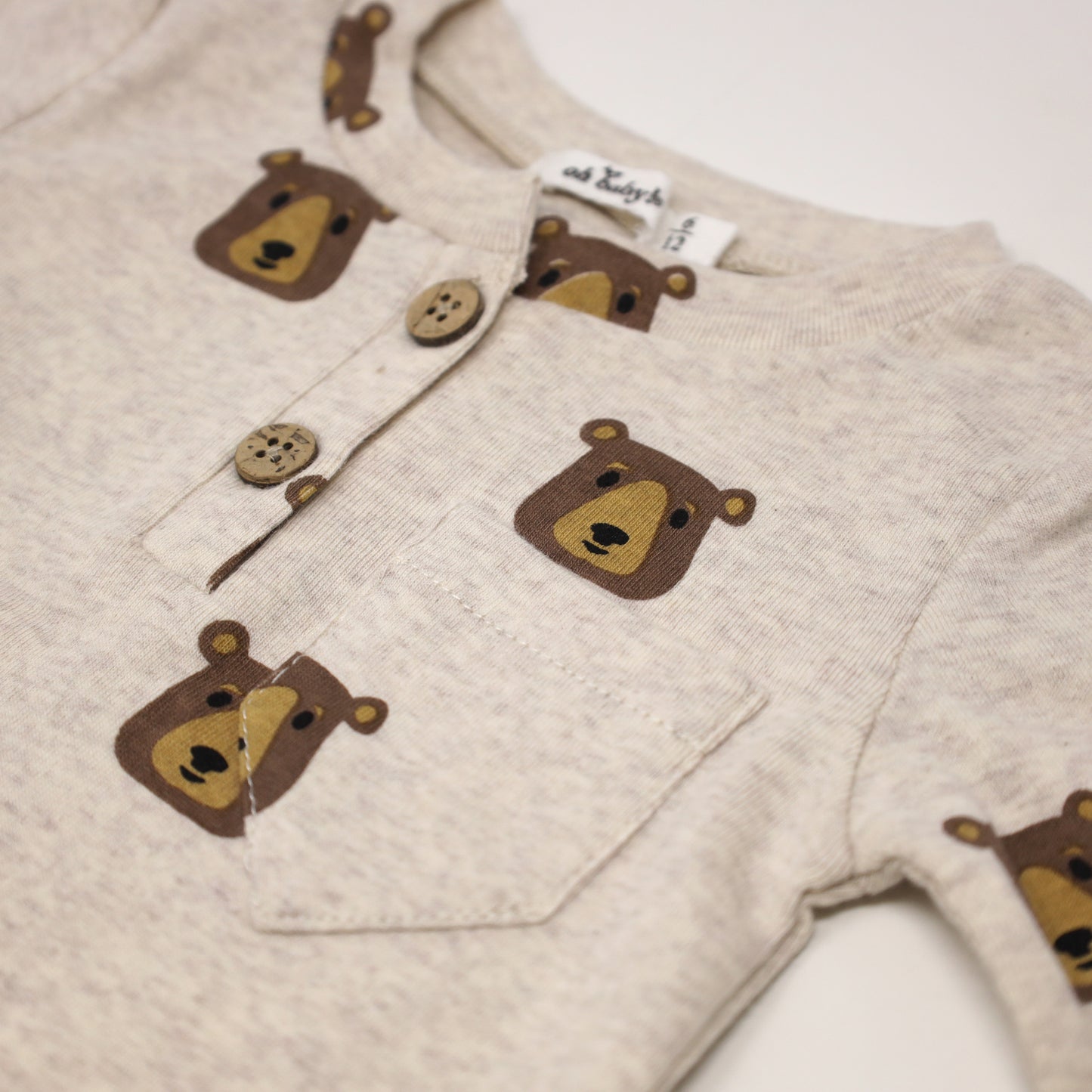 Brown Bear Faces Print LS Henley Tee