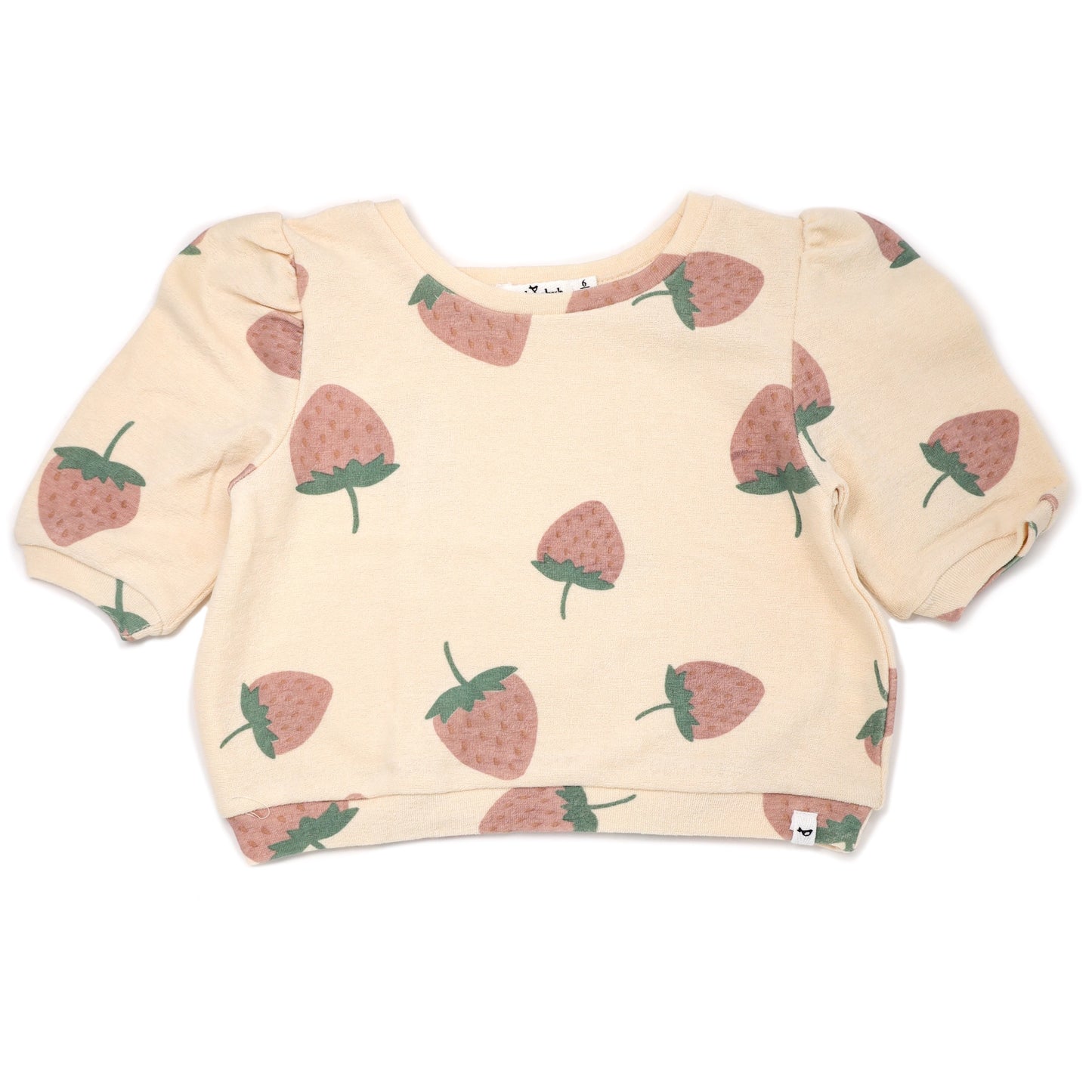 Strawberry Print Cotton Terry Puff Sleeve Boxy