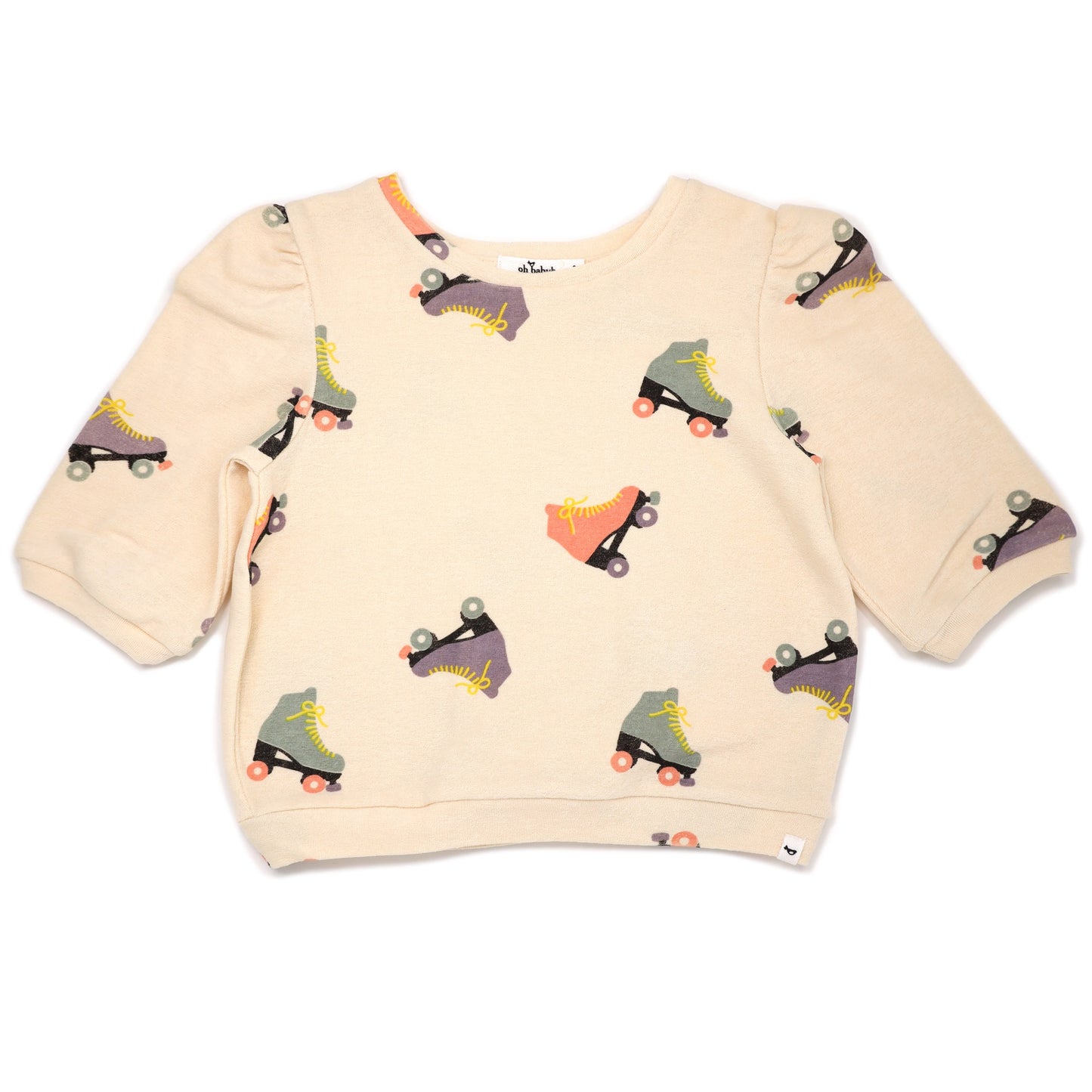 Roller Skate Print Cotton Terry Puff Sleeve Boxy