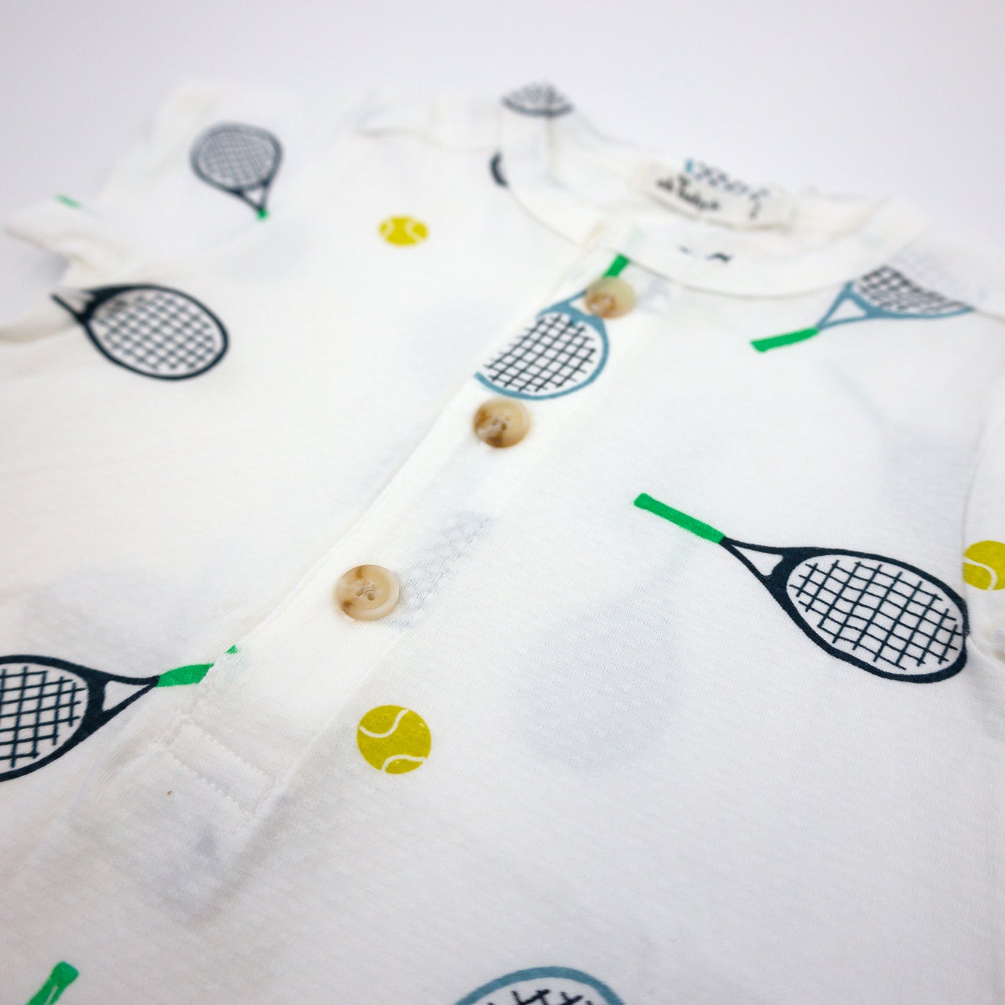 Tennis Print SS Button Neck Romper