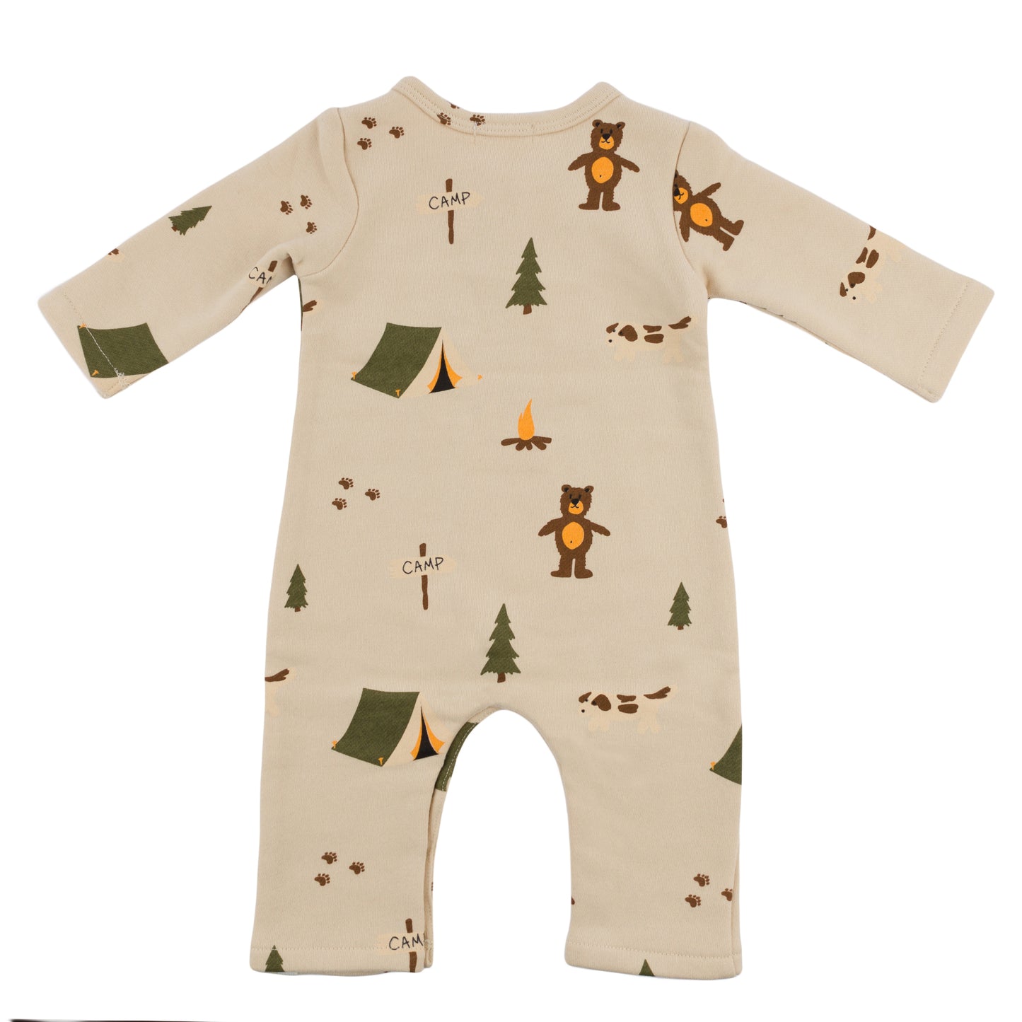 Camping Print One Button Romper French Terry