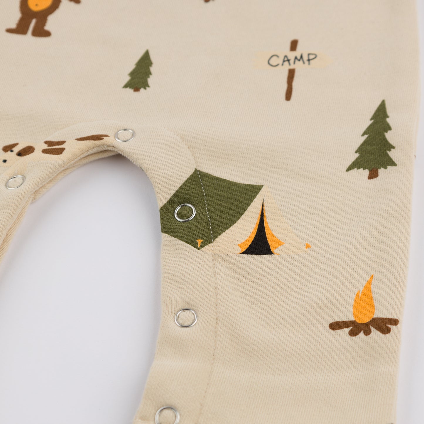 Camping Print One Button Romper French Terry