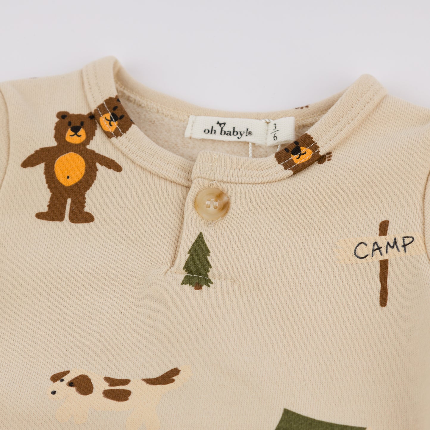 Camping Print One Button Romper French Terry