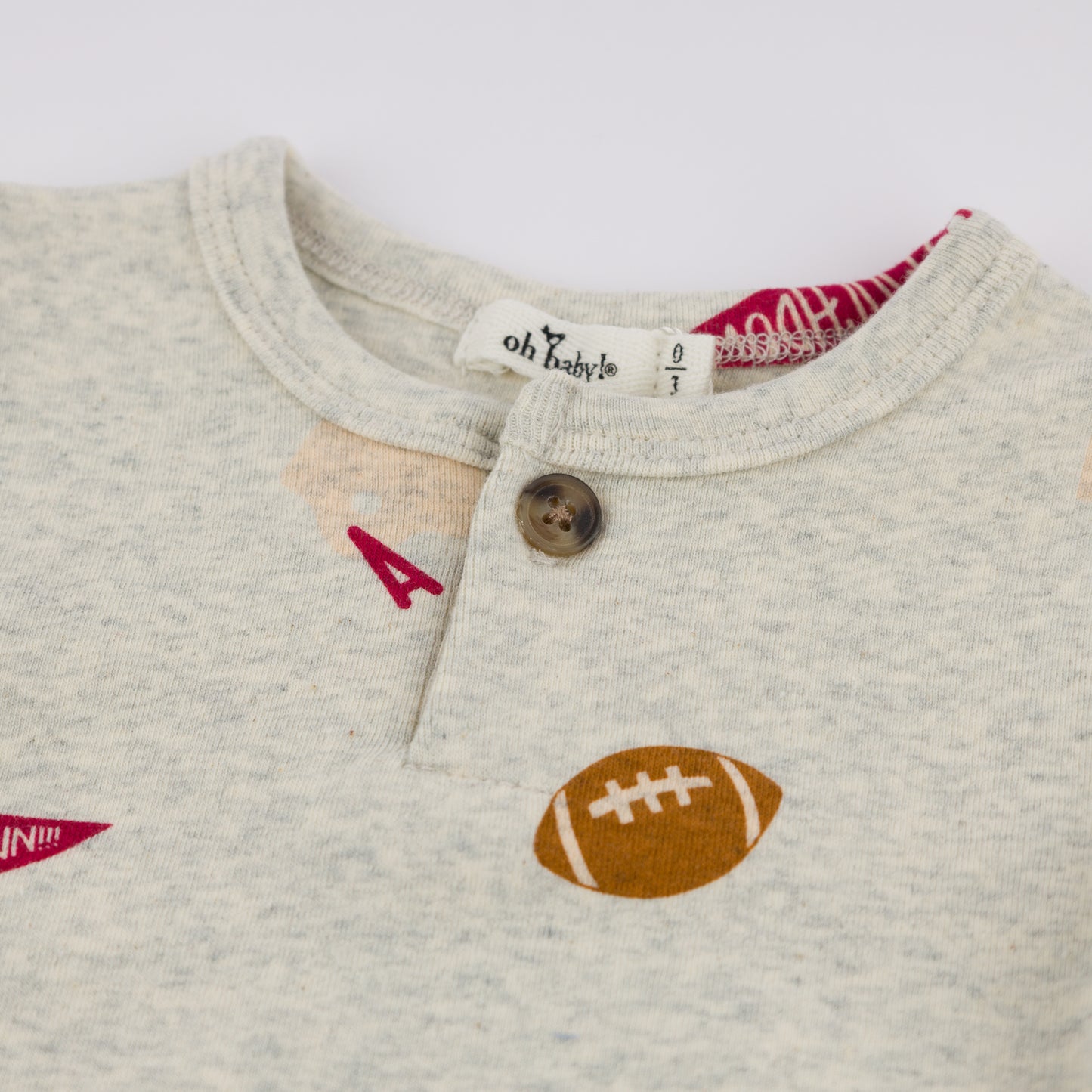 Football Print One Button Romper Baby Rib