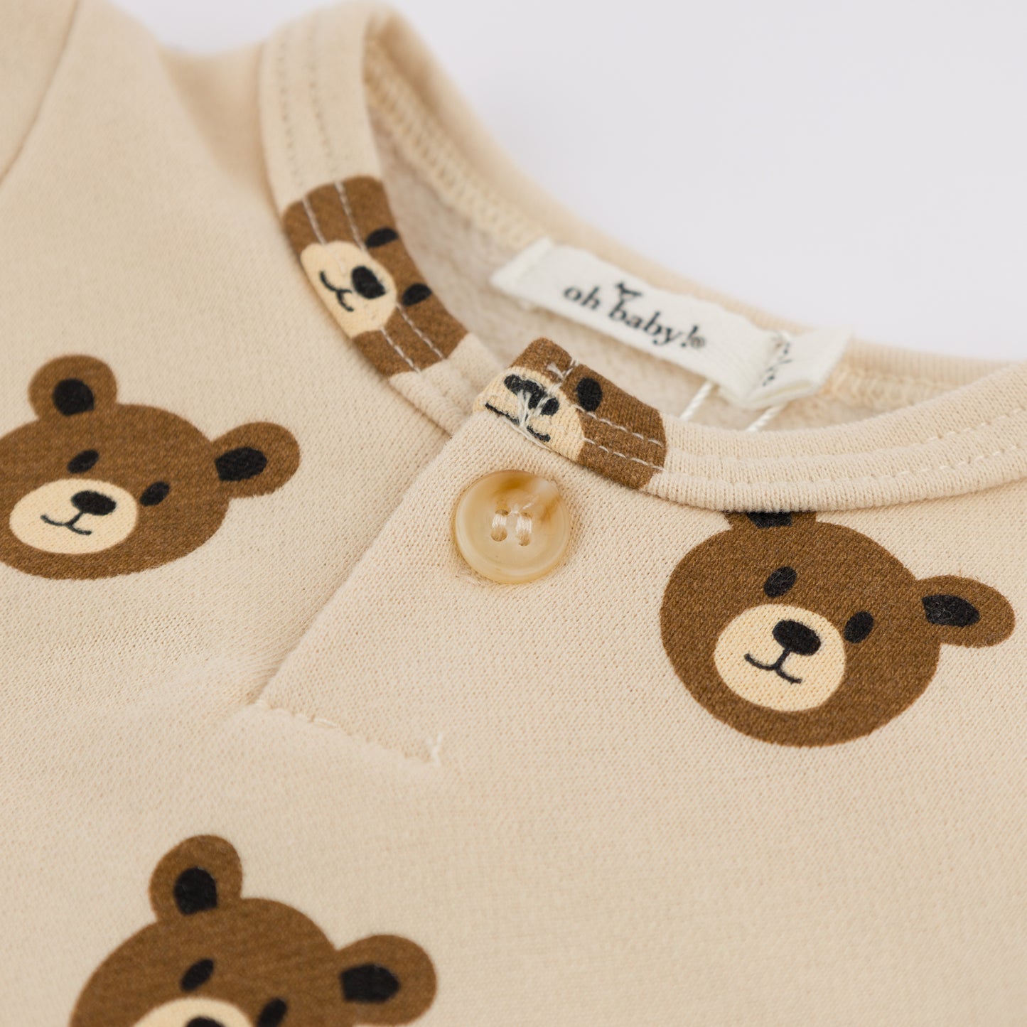 Teddy Bear Face One Button Romper French Terry