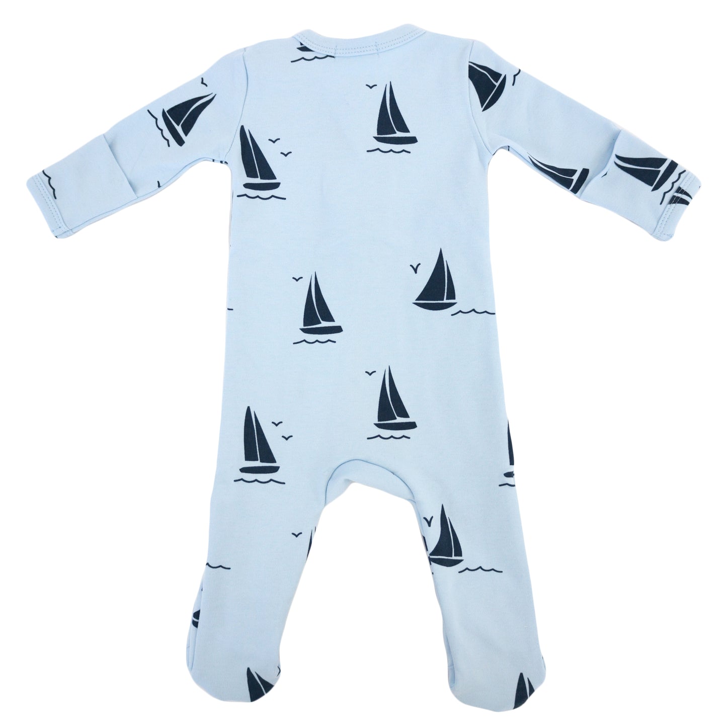 Denim Sailboat Print Zipper Footie