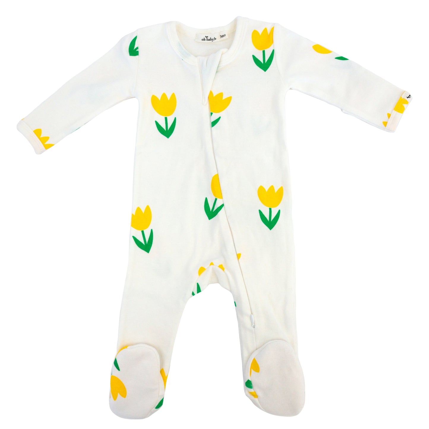 Yellow Tulips Print Zipper Footie