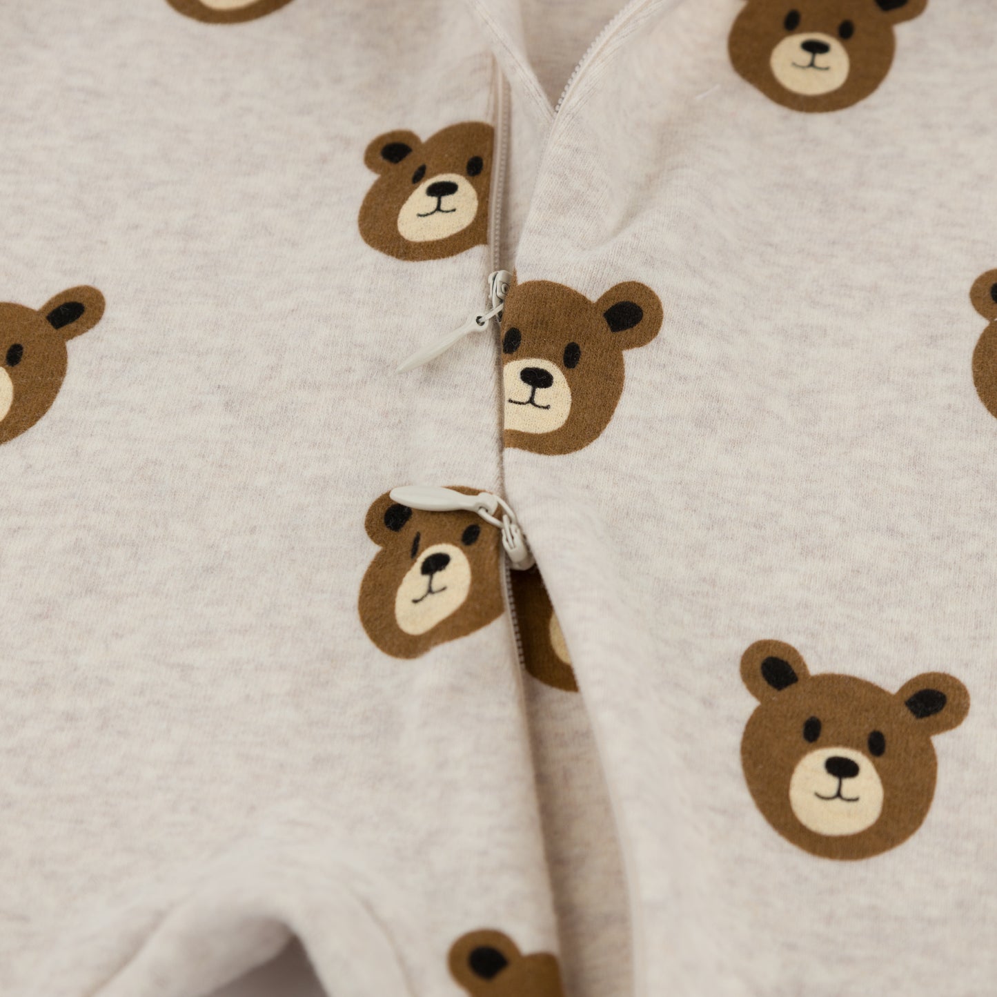 Teddy Bear Face Print Zipper Footie
