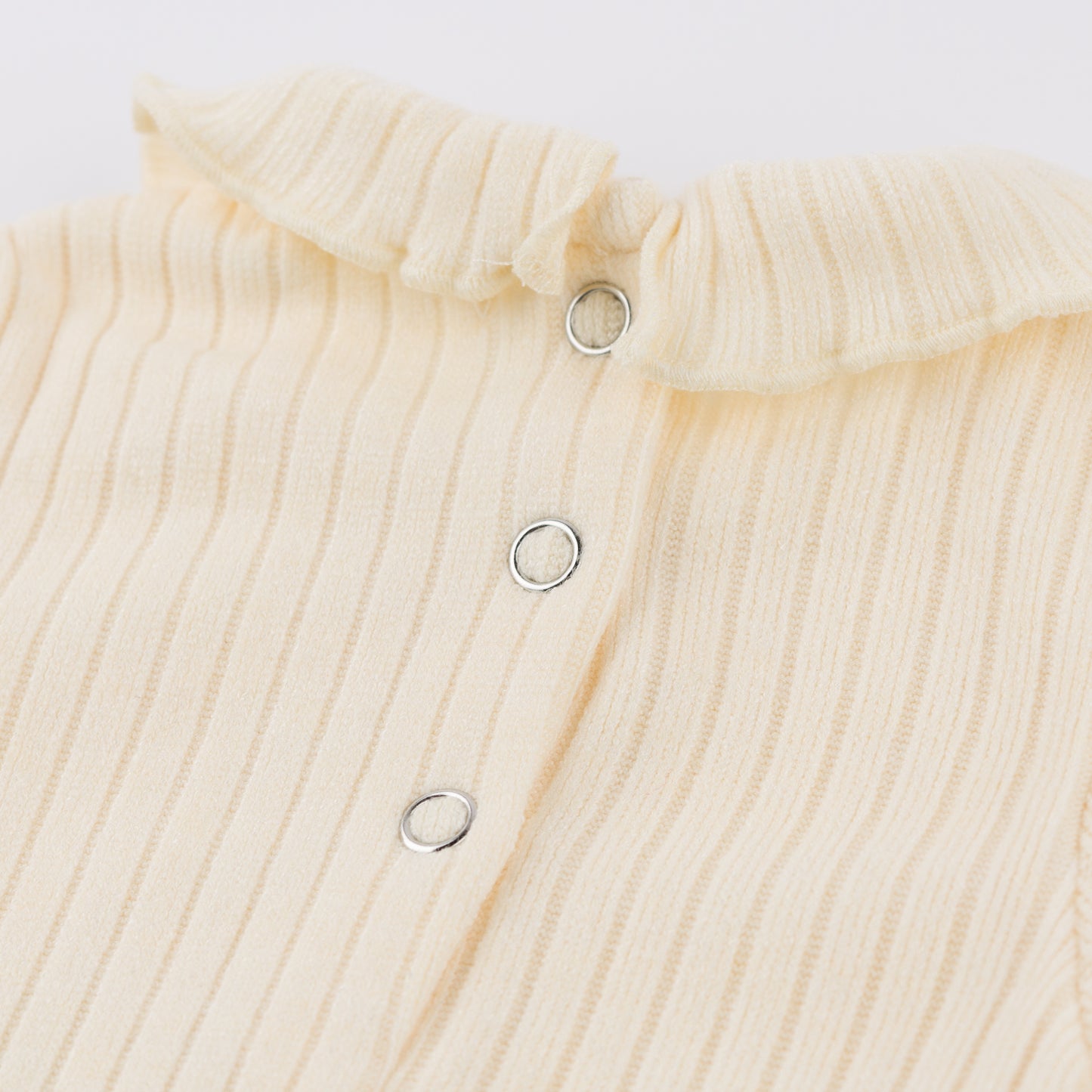 Wide Rib Fuzzy Sweater Knit Ruffle Neck Onesie