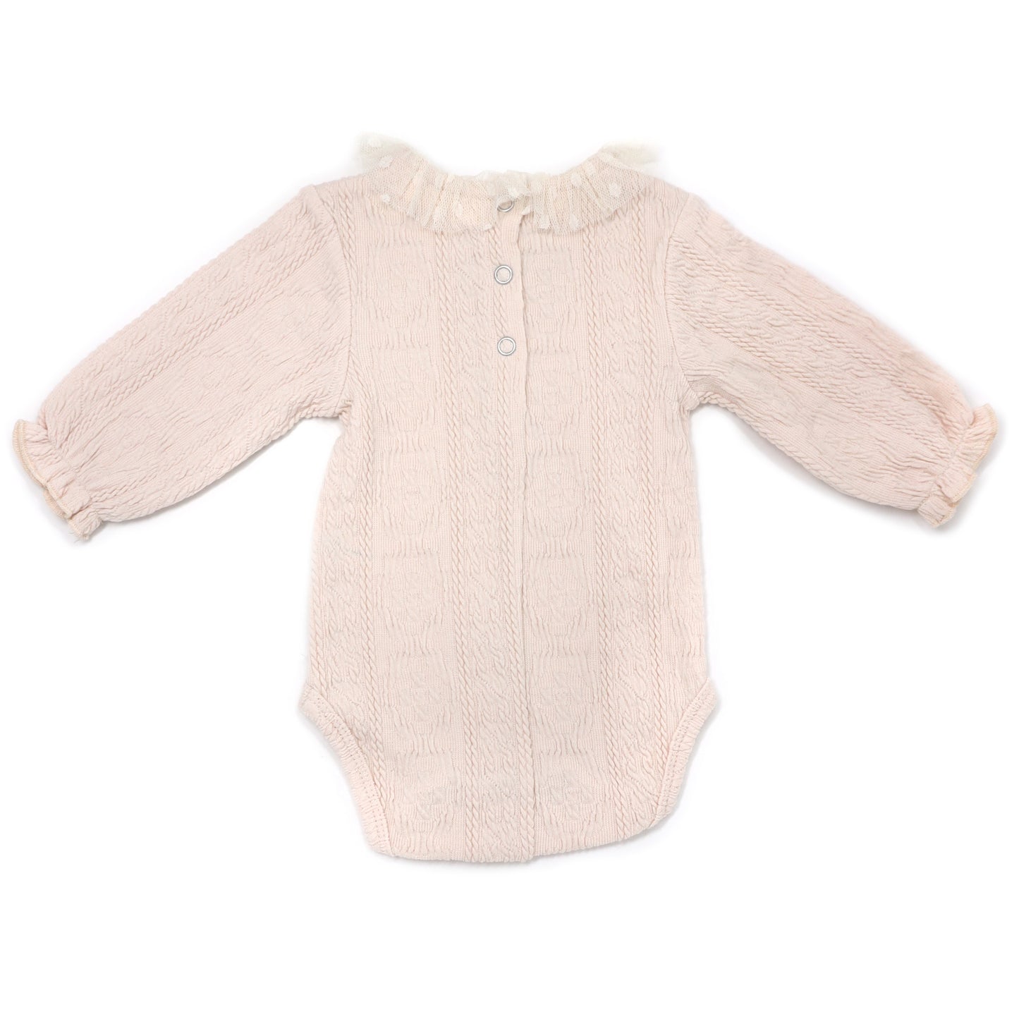 Ruffle Dotted Mesh Collar Puckered Onesie