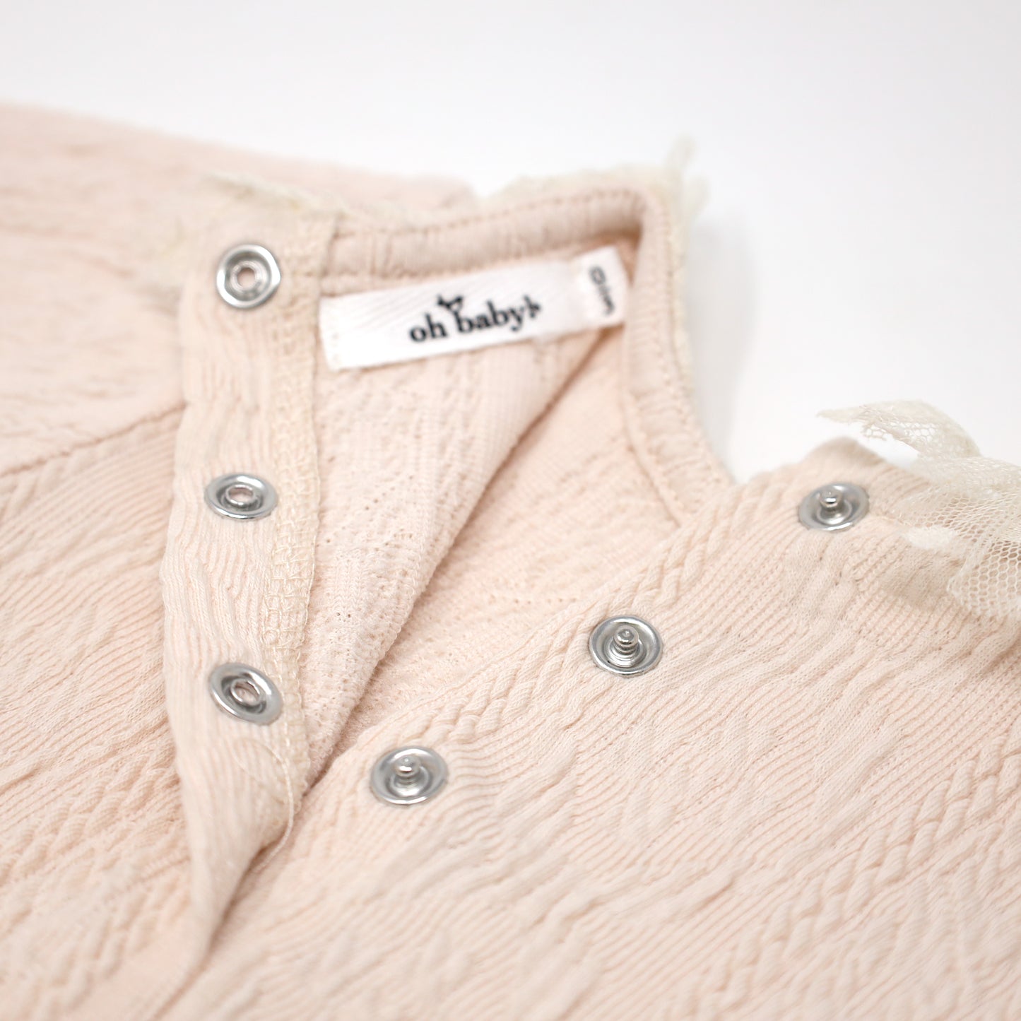 Ruffle Dotted Mesh Collar Puckered Onesie