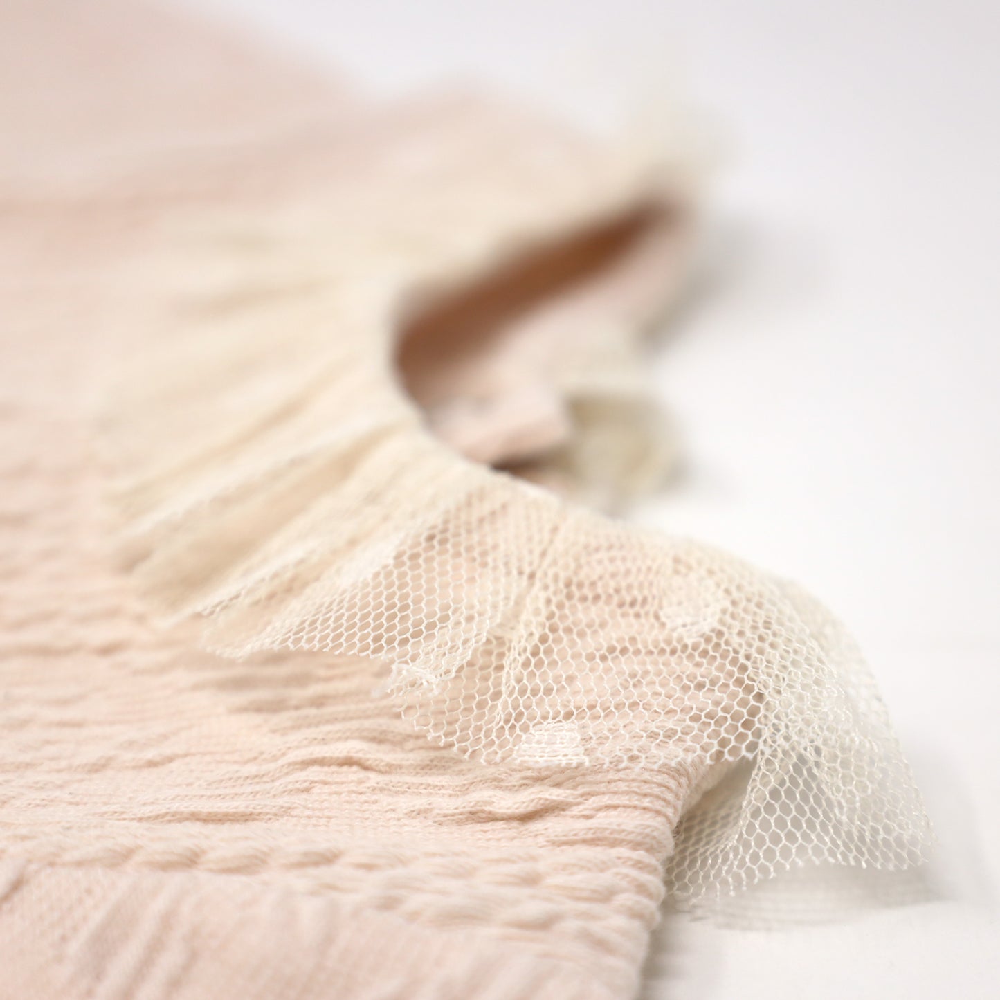 Ruffle Dotted Mesh Collar Puckered Onesie