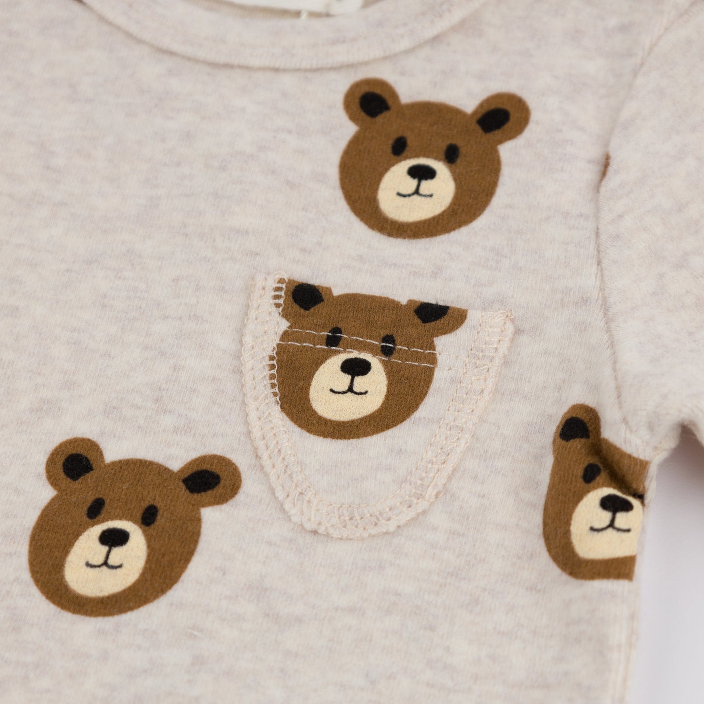 Teddy Bear Face Print Pocket Onesie
