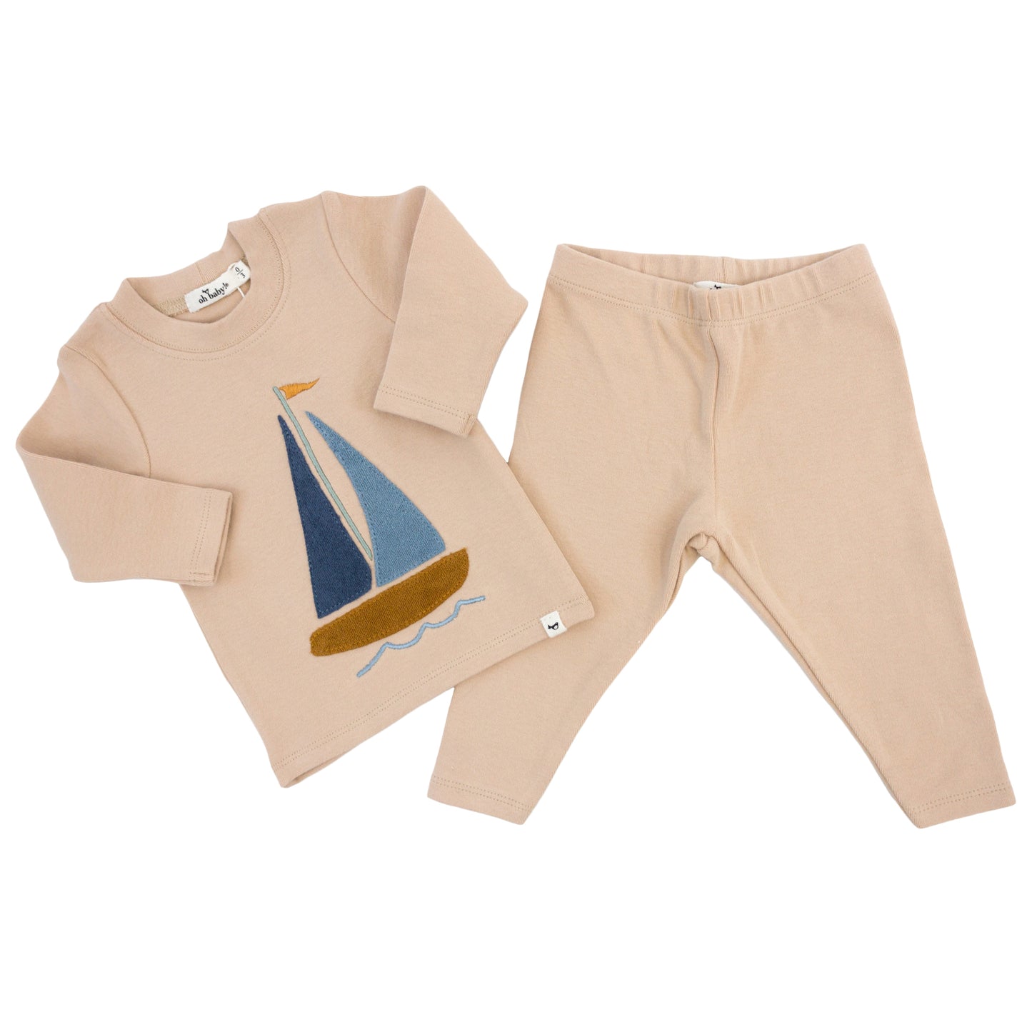 Denim Sailboat Terry Applique 2pc Set