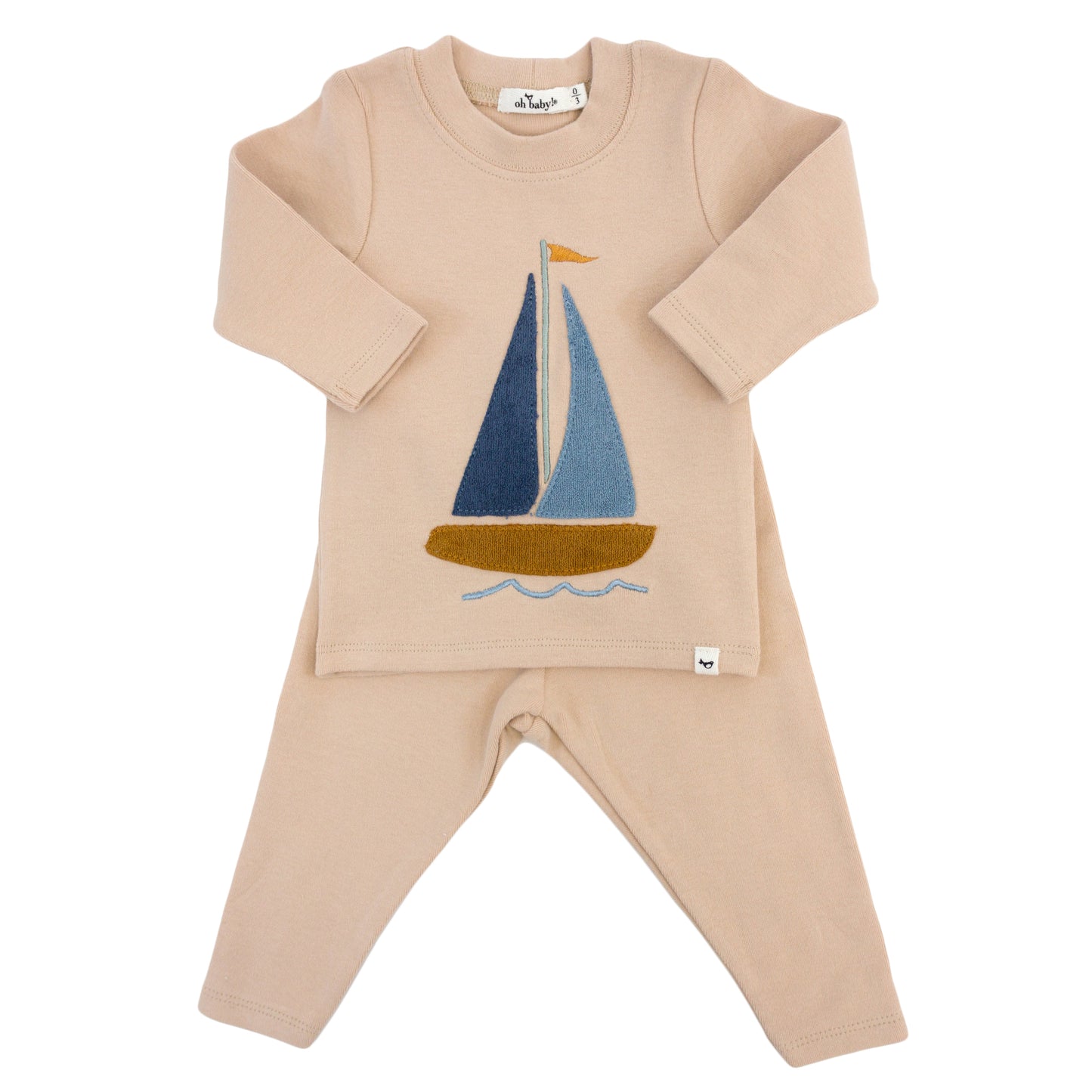 Denim Sailboat Terry Applique 2pc Set