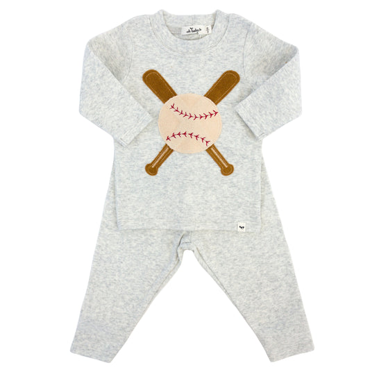 Vintage Baseball Terry Applique 2pc Set