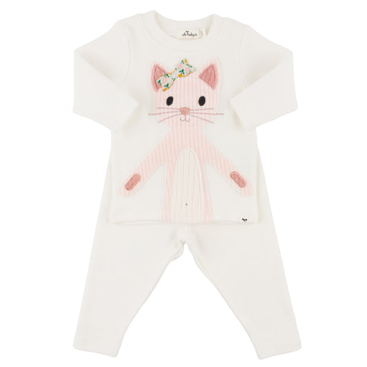 Quilted Kitty Applique L/S 2pc Set