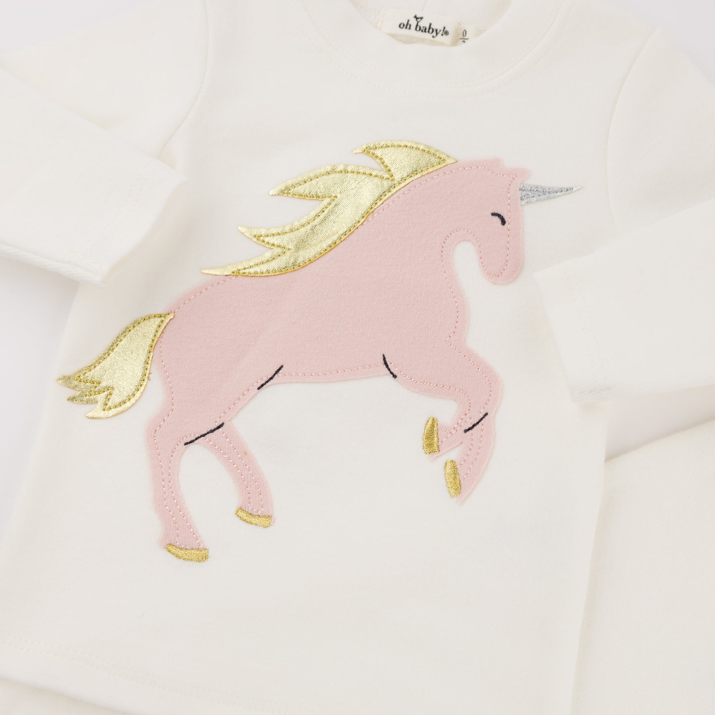 Prancing Unicorn Applique L/S 2pc Set