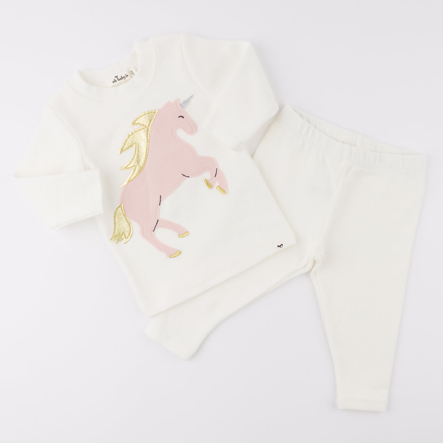 Prancing Unicorn Applique L/S 2pc Set