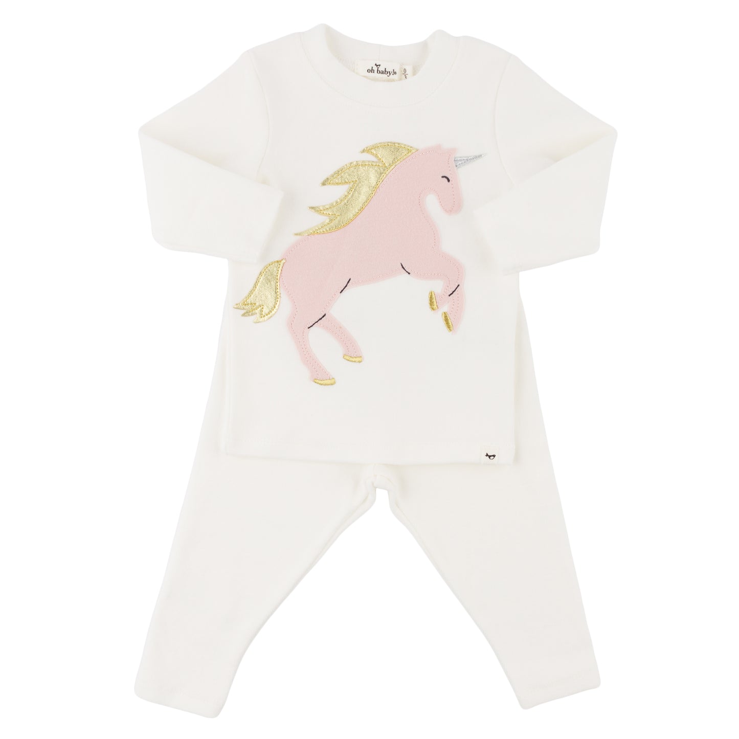 Prancing Unicorn Applique L/S 2pc Set