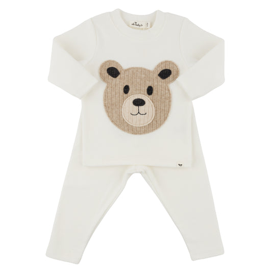 Teddy Bear Face Applique L/S 2pc Set