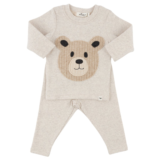 Teddy Bear Face Applique L/S 2pc Set